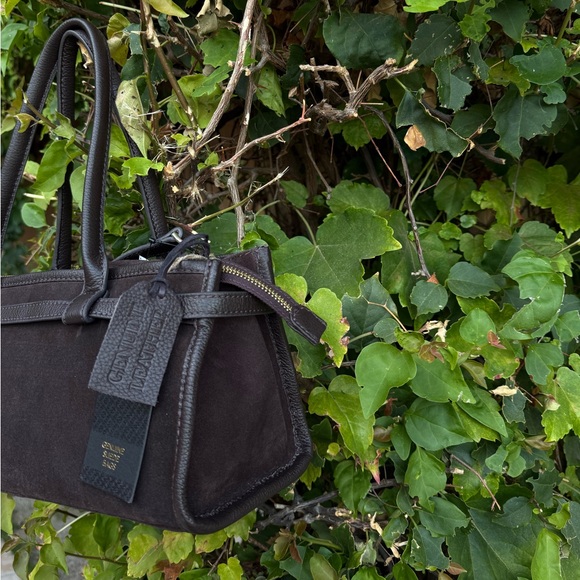 NWT Suede Genuine Leather Chocolate Dark Brown East West Bag Made in India New - Picture 7 of 15